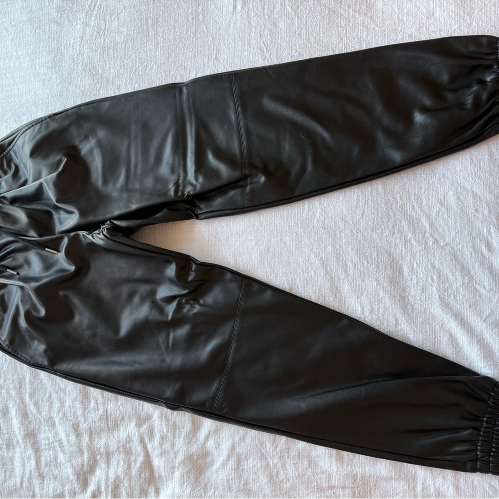 Black Faux Leather Joggers
